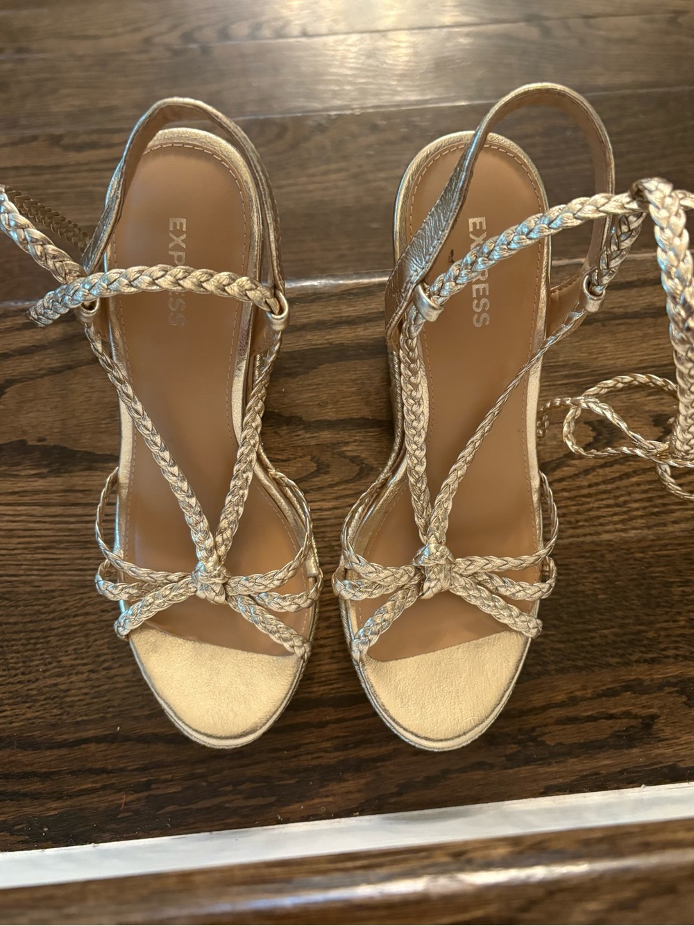 Express Gold Braided Strappy High Heels
